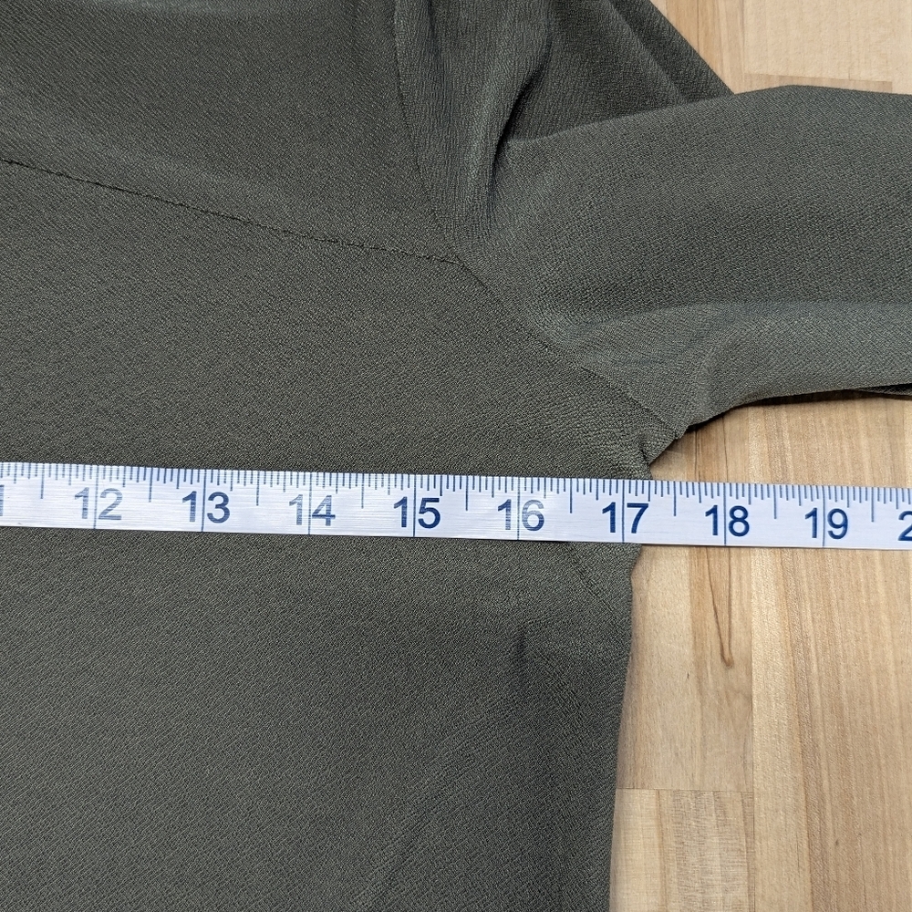A.U.W Cut Out Neckline Olive Green Top Stretch Knit Bodycon S Mock Neck - Picture 9 of 10